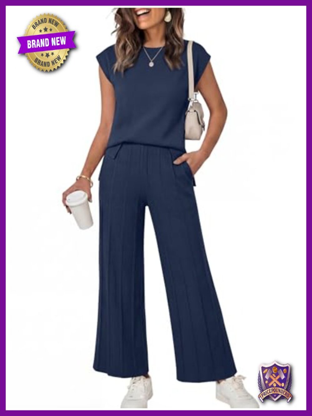 Two Piece Lounge Set Crewneck Top Wide Leg Knit Pants Casual Outfit